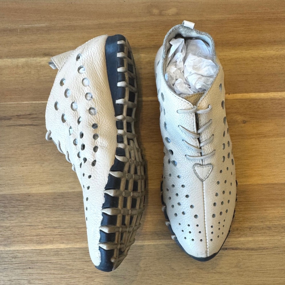 Litfoot LF9010 Wom 8.5-9 EU 39 Cream Leather Perforated Lace Up Flat Oxford Shoe